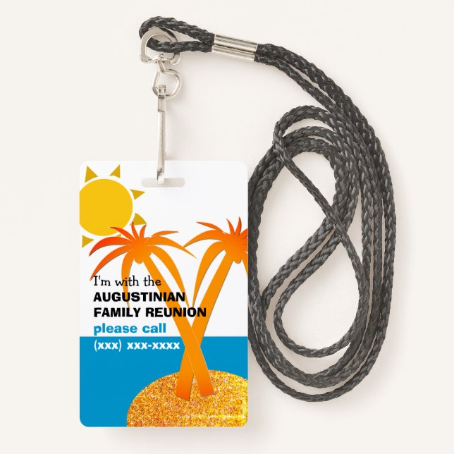 Badge Famille Réunion Vacances d'été PERDU ENFANT (Devant avec lanière)
