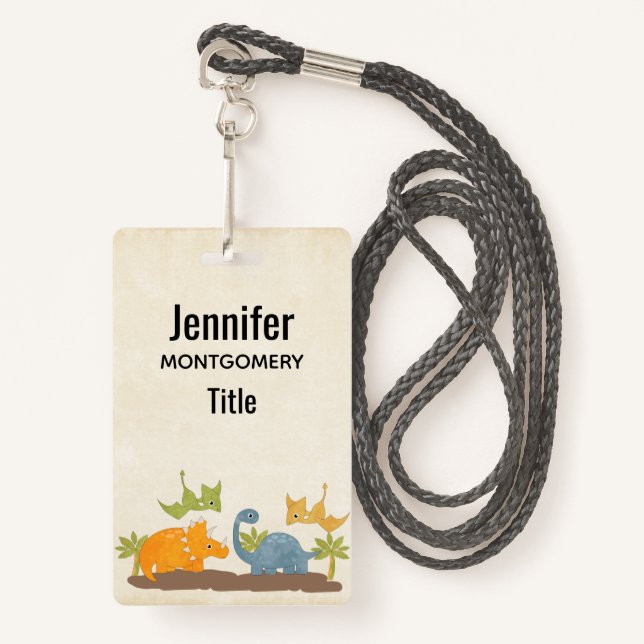 Badge Faune sauvage de Cute Dinosaure (Devant avec lanière)