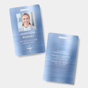 Badge Faux Blue Metallic moderne ID photo d'entreprise
