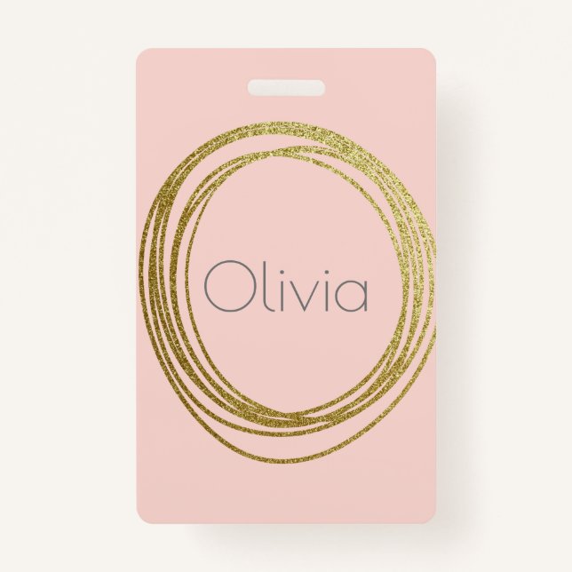 Badge Faux Gold Abstrait Circle Design avec nom (Devant)
