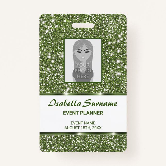 Badge Faux Green Parties scintillant Texture Look Avec T (Devant)