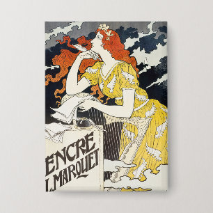 Badge Femme aux Cheveux Rouges Robe Jaune Art Nouveau Cl