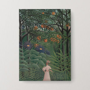 Badge Femme marchant dans une forêt exotique, Henri Rous