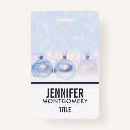 Badge Festif boules de Noël en argent sur la neige