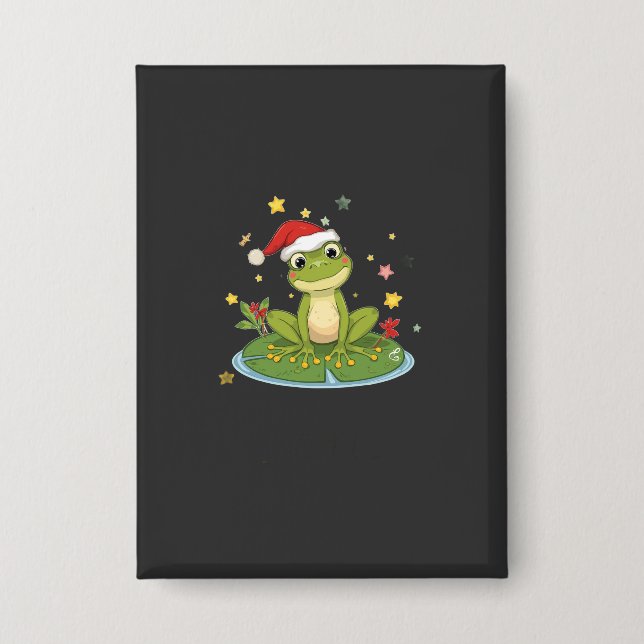 Badge Festive Frog Joy - Cute Christmas Frog on Lily Pad (Recto)