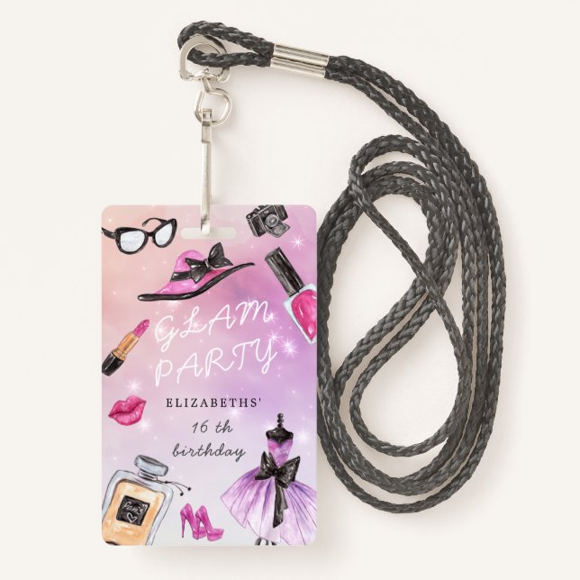 Badge fête d'anniversaire de la retouche glam sparkle (Devant avec lanière)