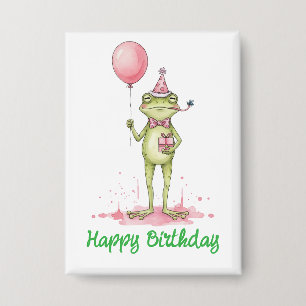 Badge Fête d'anniversaire grenouille fantaisiste avec ba