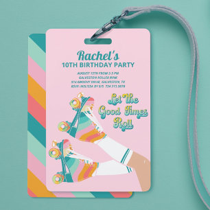 Badge Fête d'anniversaire Rétro au Roller Skating Rose