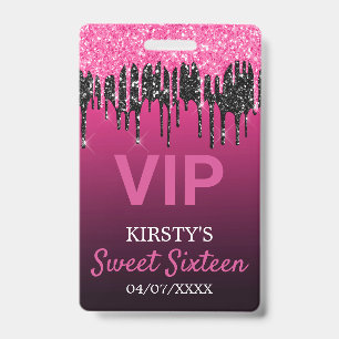 Badge Fête d'anniversaire Sweet Sixteen scintillant