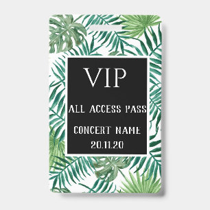 Badge Feuille tropical Black VIP All Access Pass Concert