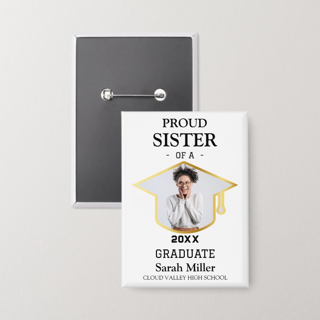 Badge Fier Tante d'un diplômé de 2025 avec photo et nom (Recto/Verso)