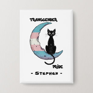 Badge Fierté transgenre - Chat noir sur la lune transsex