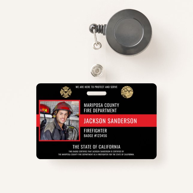 Badge Firefighter Fire Department Employee Photo ID (Front with Retractable)