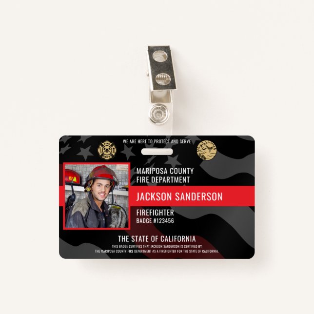 Badge Firefighter Photo Fire Department Employee ID (Devant avec clip)