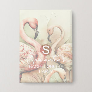 Badge Flamant Rose Chic et Élégant Monogramme Personnali