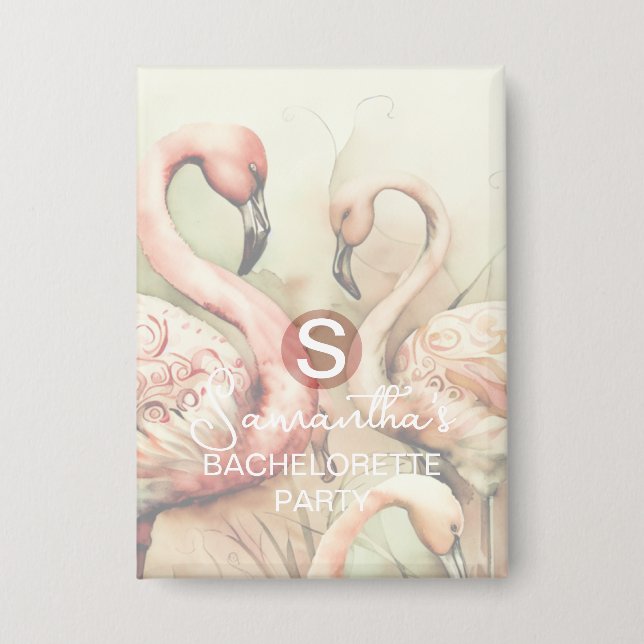 Badge Flamant Rose Chic et Élégant Monogramme Personnali (Recto)