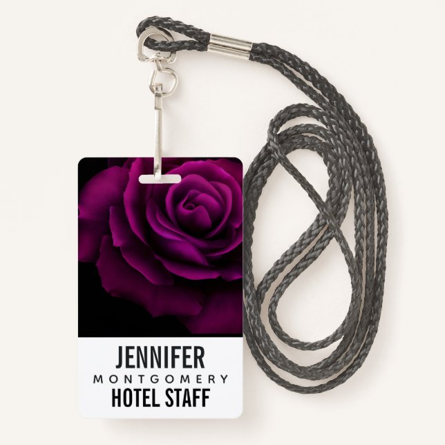 Badge Fleur gothique de rose violet-rouge (Devant avec lanière)