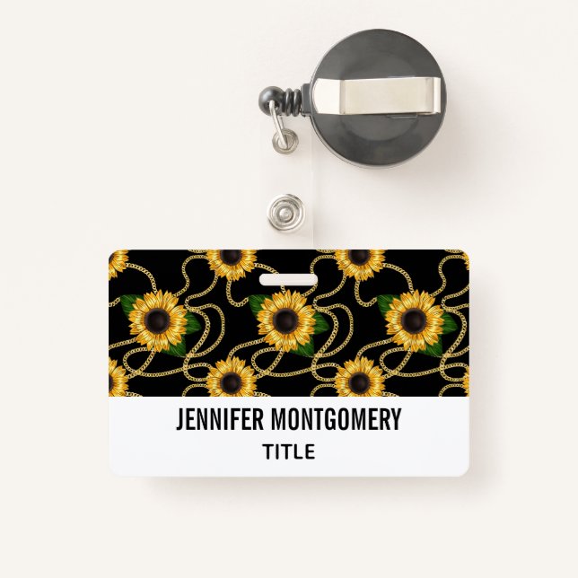 Badge Fleurs de soleil jaunes élégantes Motif élégant su (Back with Retractable)