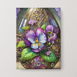 Badge Fleurs de violettes sauvages Pied d'Oiseau Œuf de