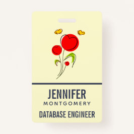 Badge Fleurs du Coeur Rouge mignonnes et papillons jaune