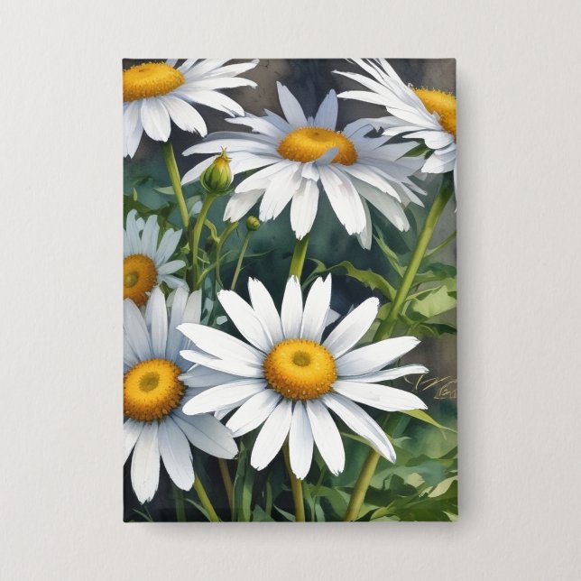 Badge Fleurs et marguerites Elégante aquarelle (Recto)