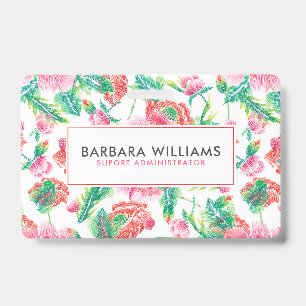Badge Fleurs roses Filles Motif de feuilles vertes