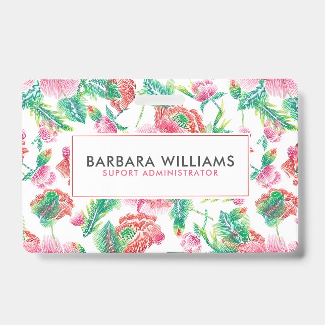 Badge Fleurs roses Filles Motif de feuilles vertes (Front)