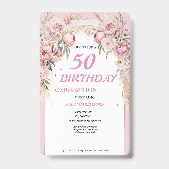 Badge Fleurs roses mignonnes Anniversaire (Avant)