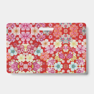 Badge Florales Carmesins Tombees Chirimen