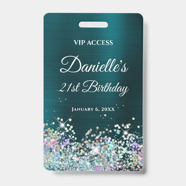 Badge Foil Holo Turquoise foncé Parties scintillant 21e  (Front)