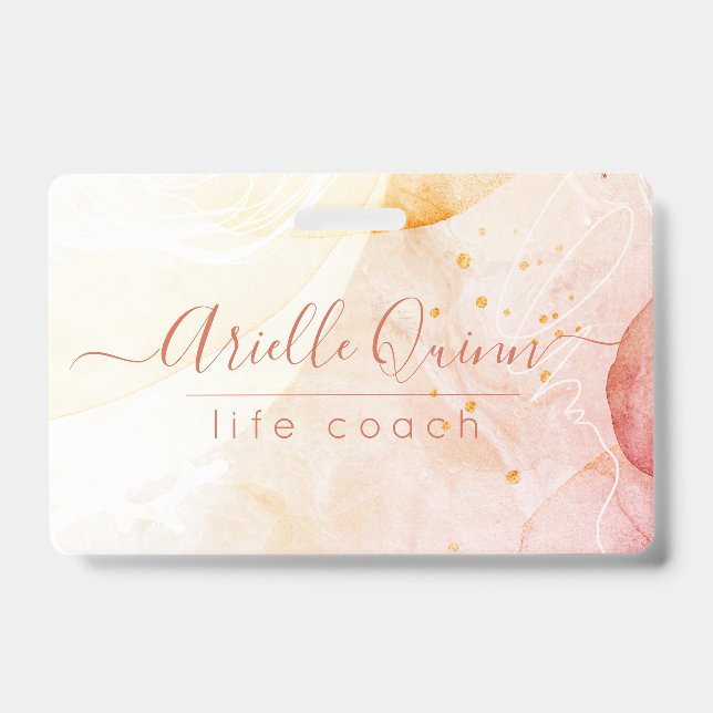 Badge Formes d'aquarelle Abstraite Rose Script Life Coac (Face)