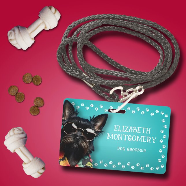 Badge Frontière Empreinte de patte de l'éleveur de chien (Dog Groomer Paw Print Border Identification Badge)