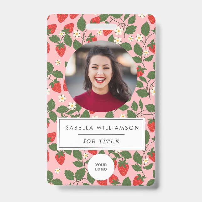 Badge Fruit de fraise rose - Numéro d'identification pho (Avant)