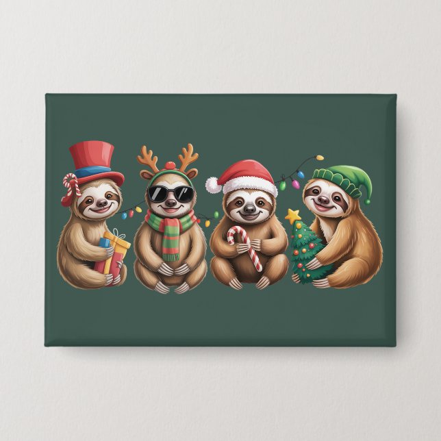 Badge Funny Sloth Lover Christmas Lights Merry Slothmas  (Recto)