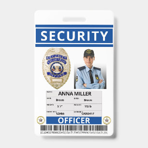 Badge Garde employé de sécurité bleu moderne avec nom pe