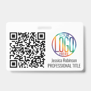 Badge Générateur de code QR & Votre logo non-photo blanc