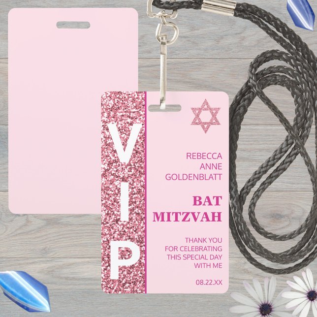 Badge Glam Pink unique VIP Bat mitzvah Party Favoriser (Custom VIP badges make fun Bat Mitzvah party favors and keepsakes from the celebration)