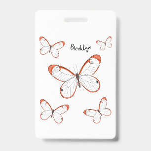 Badge Glasswing butterfly cartoon illustration 