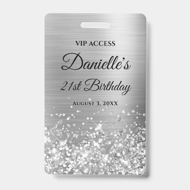 Badge Glittery Silver Foil Moderne 21e anniversaire (Avant)