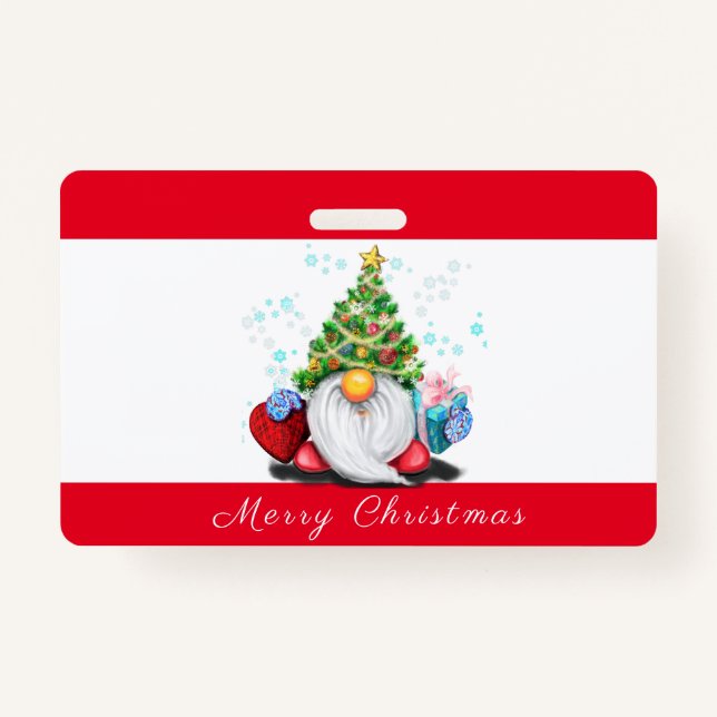 Badge Gnome avec cadeau insigne de fête de Noël (Devant)