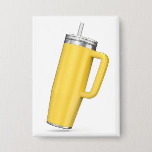 Badge Gobelet jaune avec paille et poignée