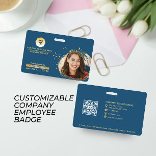 Badge Gold & Blue Company Employé QR Code, photo et logo