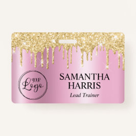 Badge Gold Glitter Drips Pink Shimmer