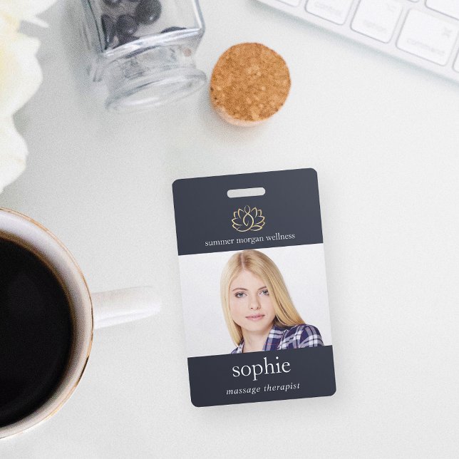 Badge Gold Lotus Flower Photo et nom (Créateur téléchargé)