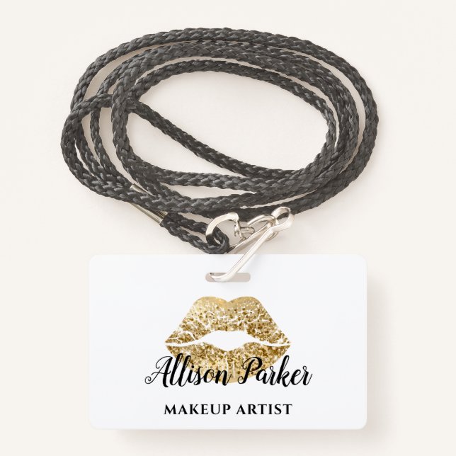 Badge Gold MAKEUP ARTIST Logo Kiss Nom (Devant avec lanière)