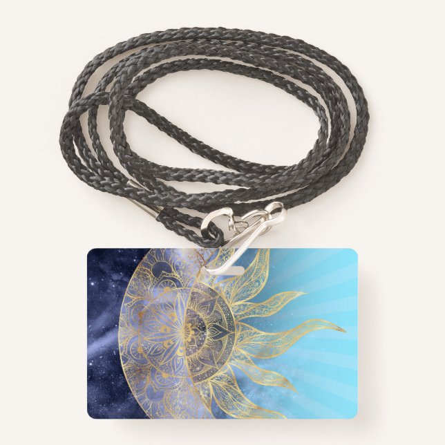 Badge Gold Moon Sun Mandala Celestial Design (Devant avec lanière)