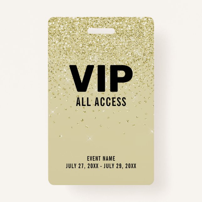 Badge Gold Parties scintillant VIP All Access Pass ID d' (Devant)