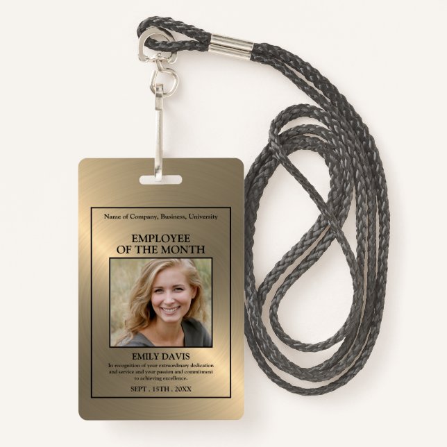 Badge Gold/Personalized Photo - Employee Award (Devant avec lanière)