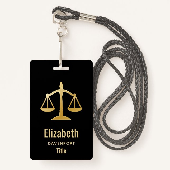 Badge Golden Scales of Justice Law Theme (Devant avec lanière)