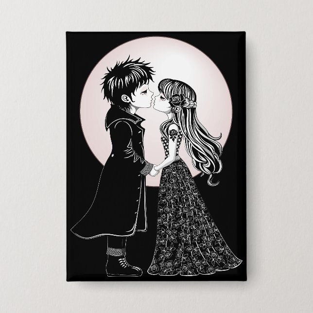 Badge Gothique Emo Enfants Kiss Valentine's Day (Recto)